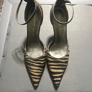 Antonio Melani sexy pony hair ankle strap shoe.